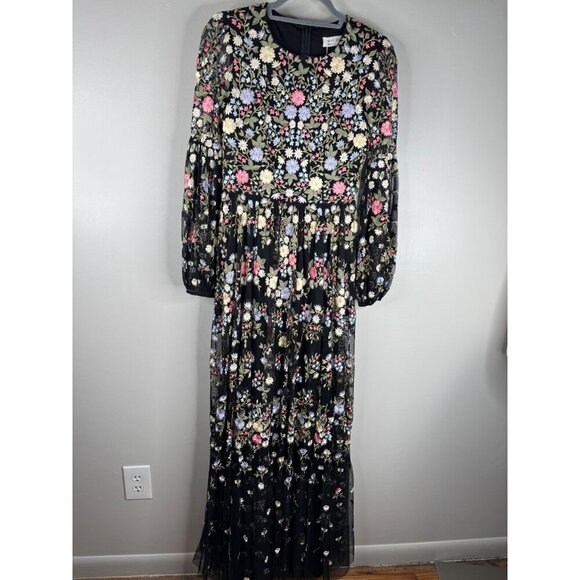 Mac Duggal 35161 Black Floral Embroidered Maxi Evening Dress Gown Size 2 NWT - Picture 4 of 7